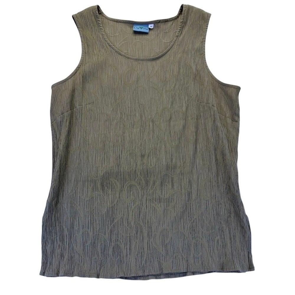 VGT DeVille Olive Green Textured Crinkle Scroll Sleeveless Top 48 M Y2K Boho